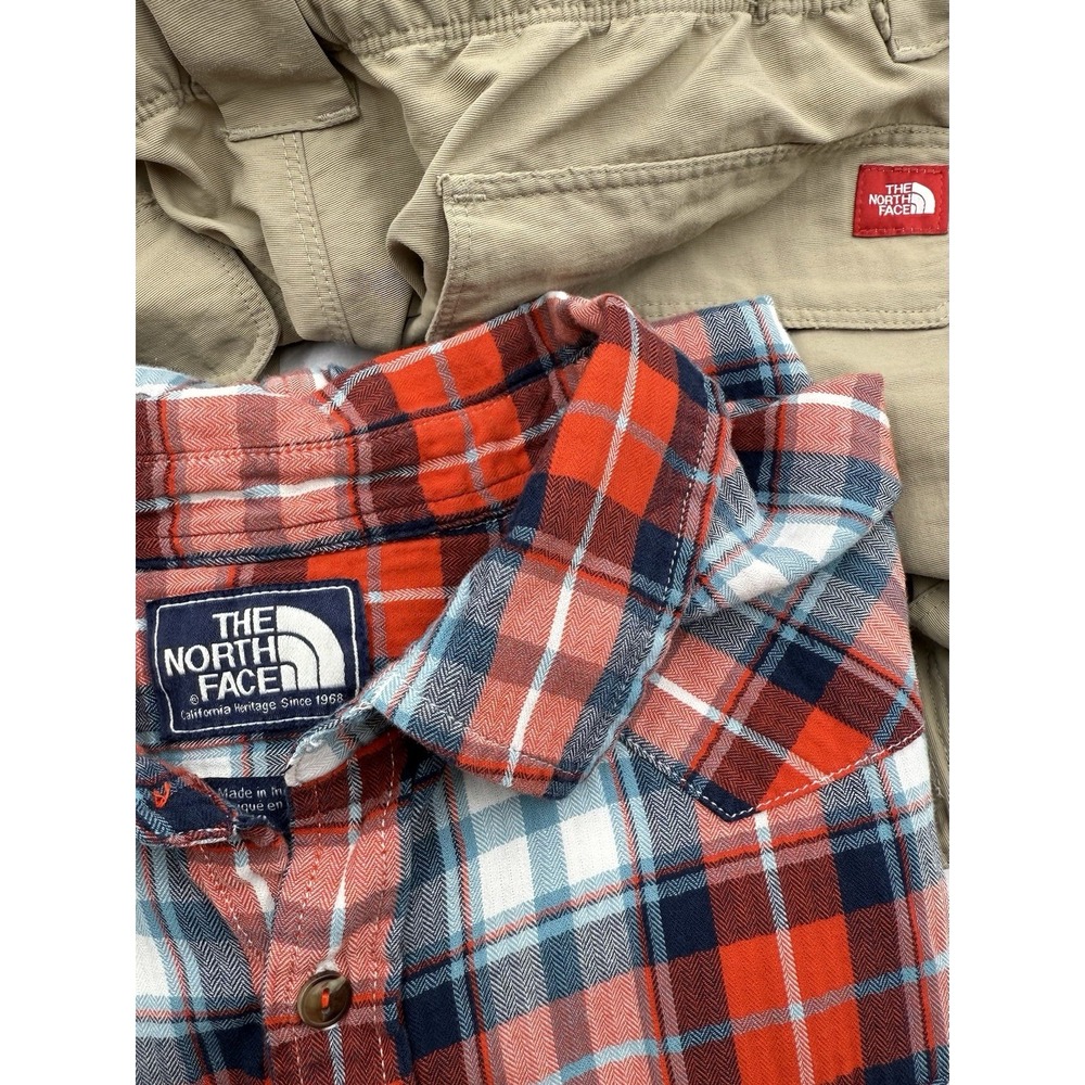 The North Face Size XL Khaki Convertible Pants Zip Off & Red‎ Plaid Shirt Outfit